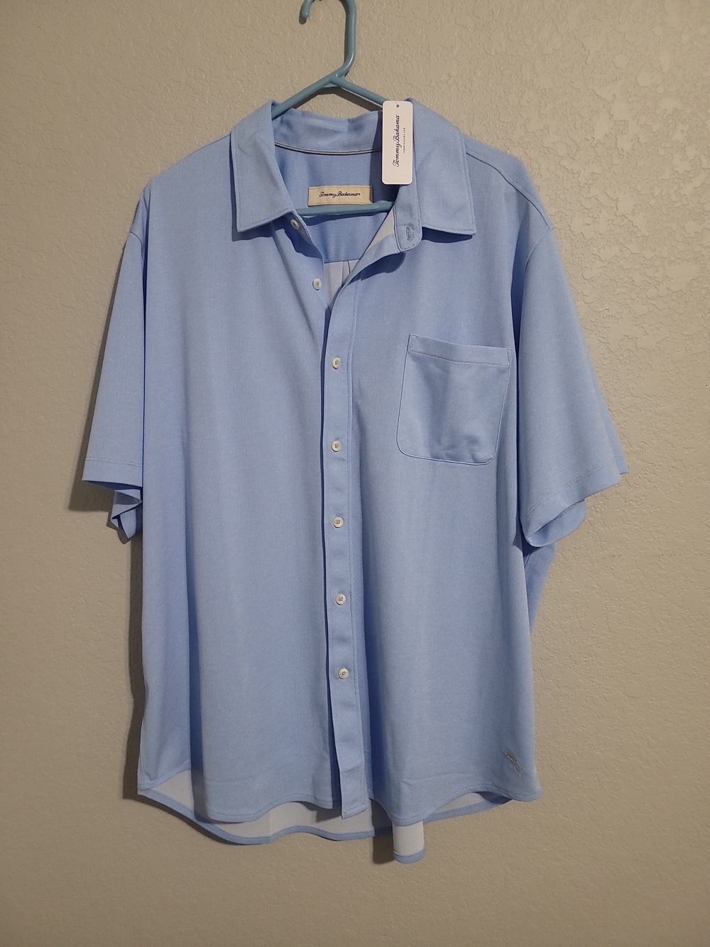 Tommy Bahama San Rio Pique SS Stretch Shirt XXL Light Sky Blue NWT $118 Retail